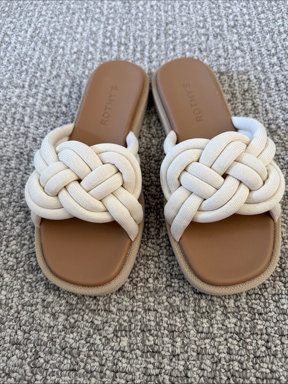 New Rothy Summer Sandals Shoes Flats Braided Knots White Cream